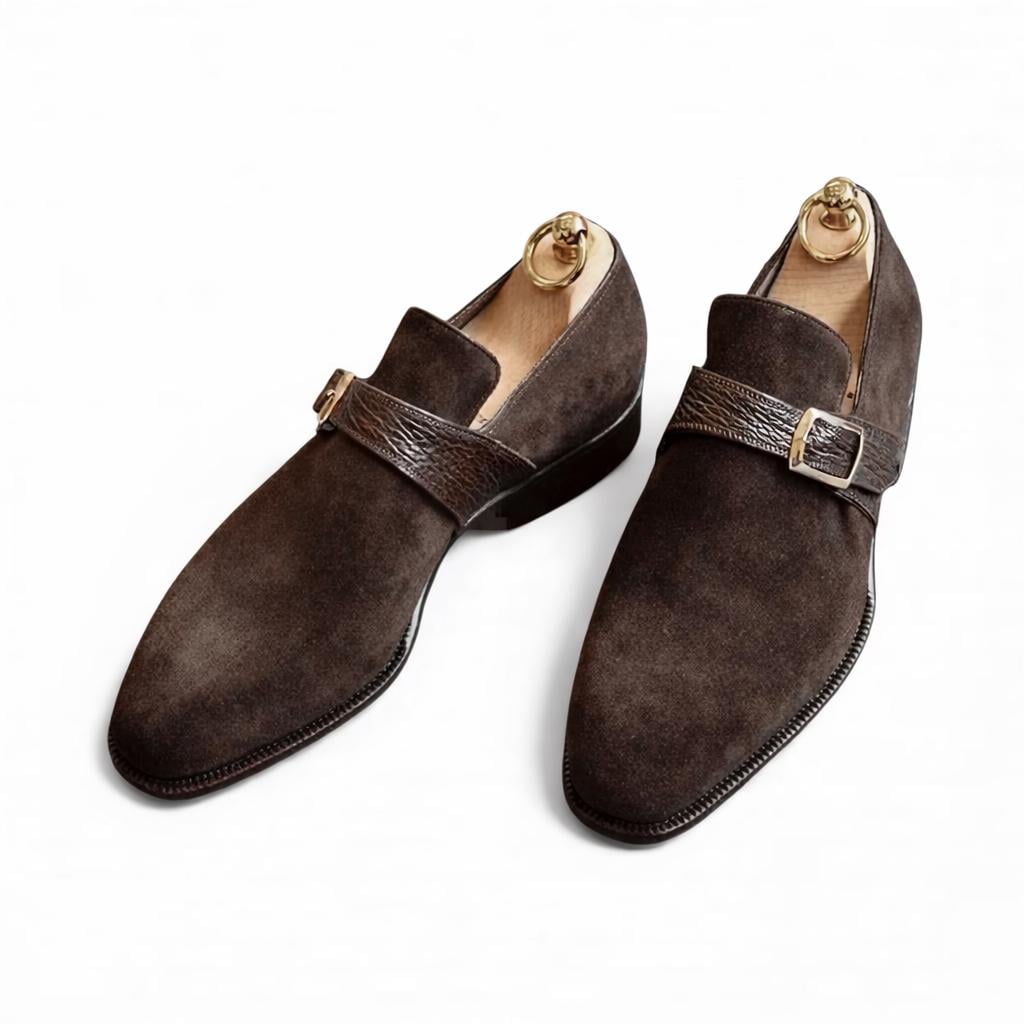 Monk strap shoes men brown suede leather handmade single buckle mens  dress shoes | wedding shoes, croc strap, gift for him