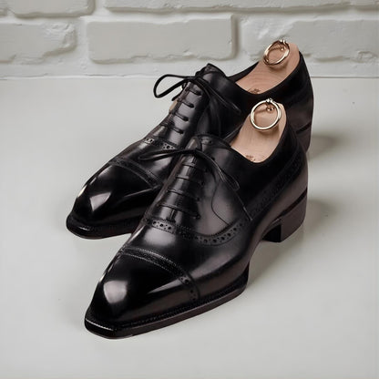 Black brogue shoes mens – handmade cap toe Oxford leather dress shoes | wedding shoes, groom shoes, giftsforhim