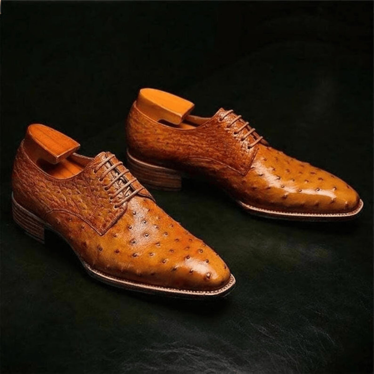 Handmade Mens Dress Shoes | ostrich embossed leather | Lace up oxford Shoes