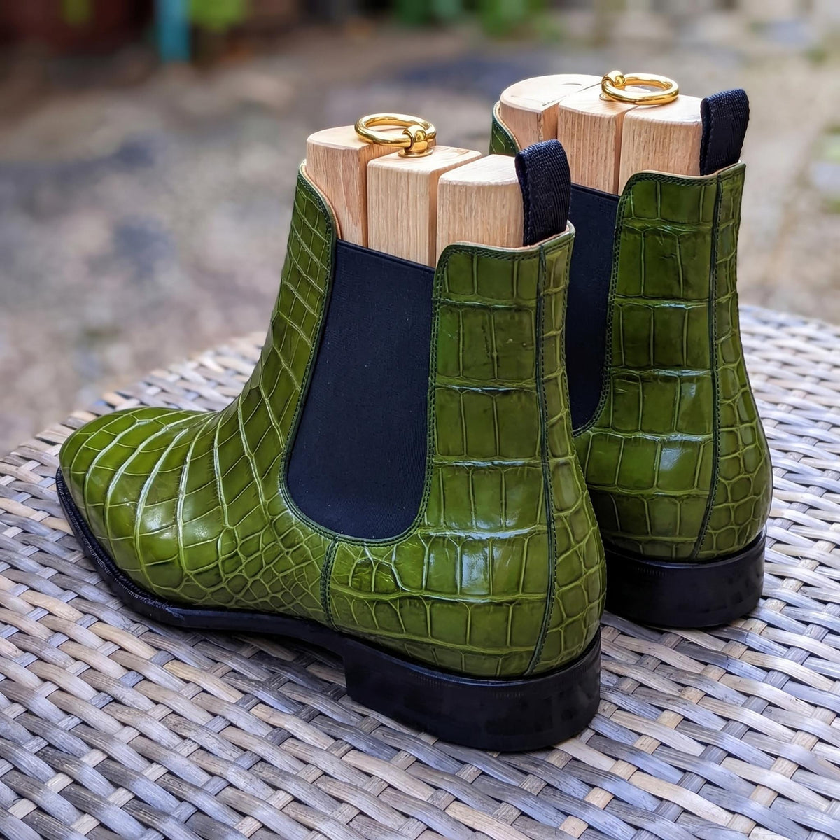 Handmade Men's Green Crocodile Embossed Chelsea Boots: Slip On Ankle Boots | Olive Formal footwear