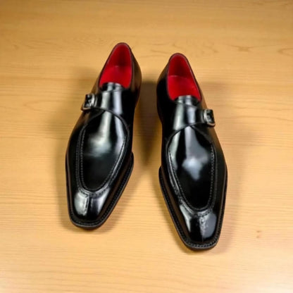 handmade single monk leather shoes for mens, oxford shoes with red sole | wedding shoes