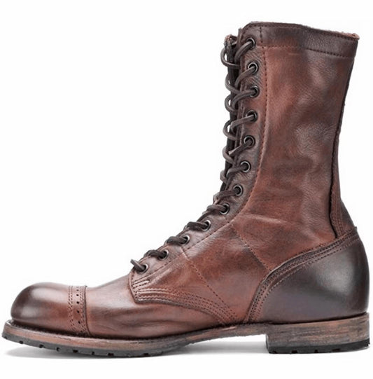 Handmade Brown Leather Combat Boots: Vintage Military Lace Up Ankle Boots, leather boots custom made to your foot measurement