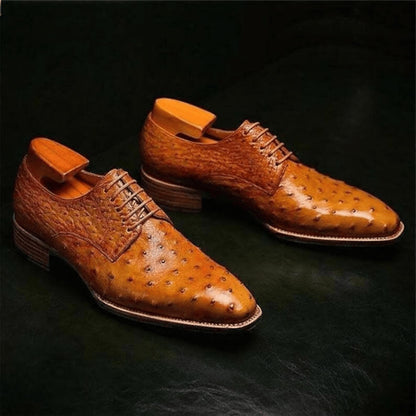 Handmade Mens Dress Shoes | ostrich embossed leather | Lace up oxford Shoes
