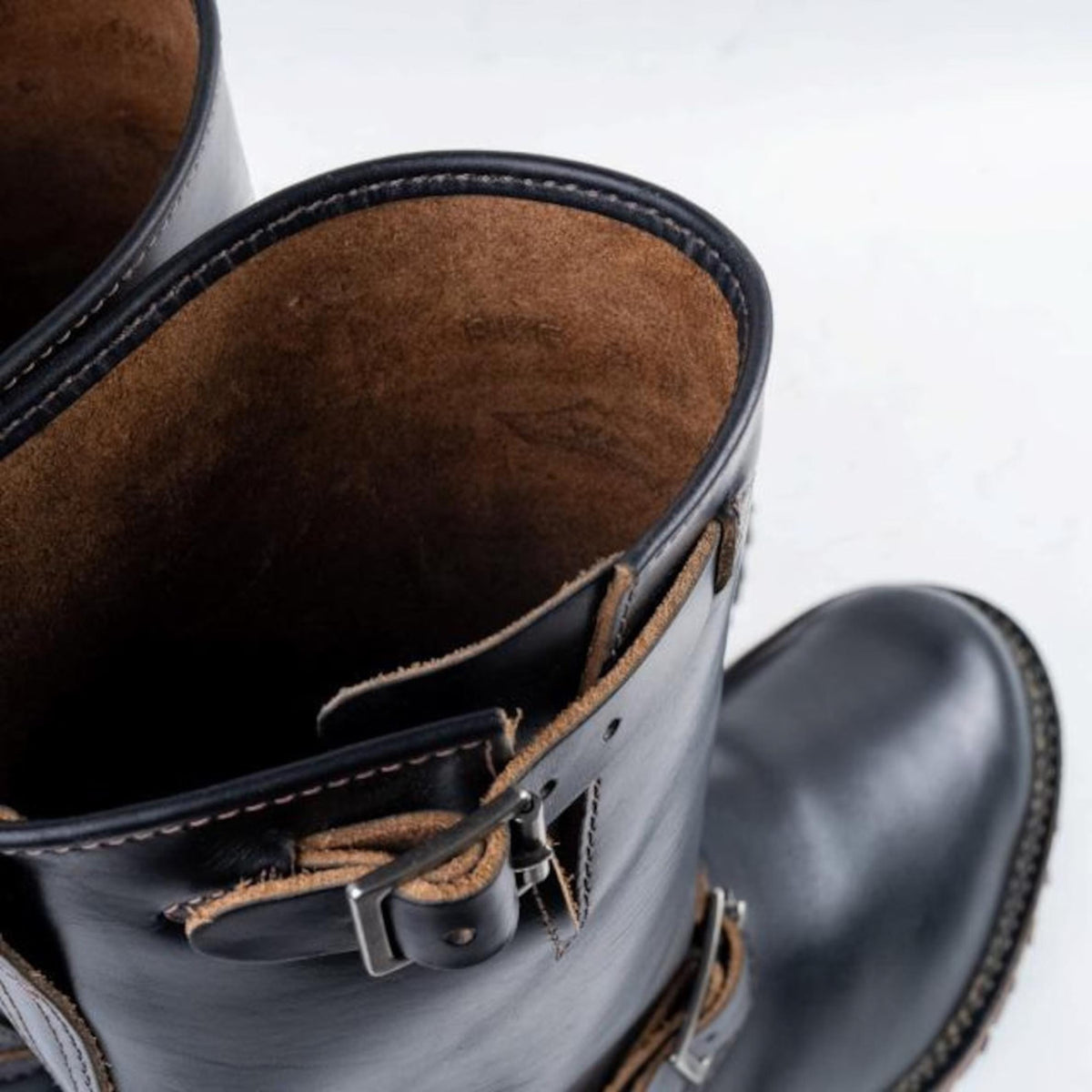 Handmade Men’s Black Leather Boots, Mid Calf Biker Boots with Buckle Straps | Engineer boots