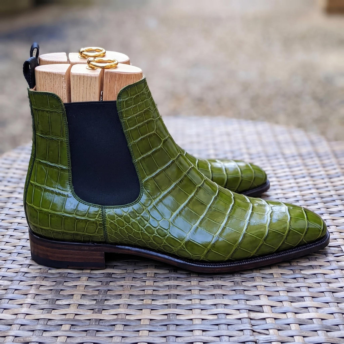 Handmade Men's Green Crocodile Embossed Chelsea Boots: Slip On Ankle Boots | Olive Formal footwear