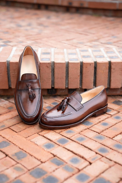 Handmade Brown Tassel Loafers for Men's Slip On Shoes, Luxury Formal leather Loafers