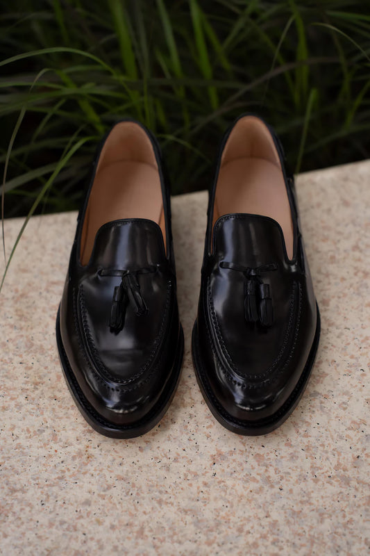 Handmade Black Tassel Loafers for Men | Luxury Leather Dress Shoes | Mens Formal Slip On Shoes | Classic Italian Style Tassel Loafers
