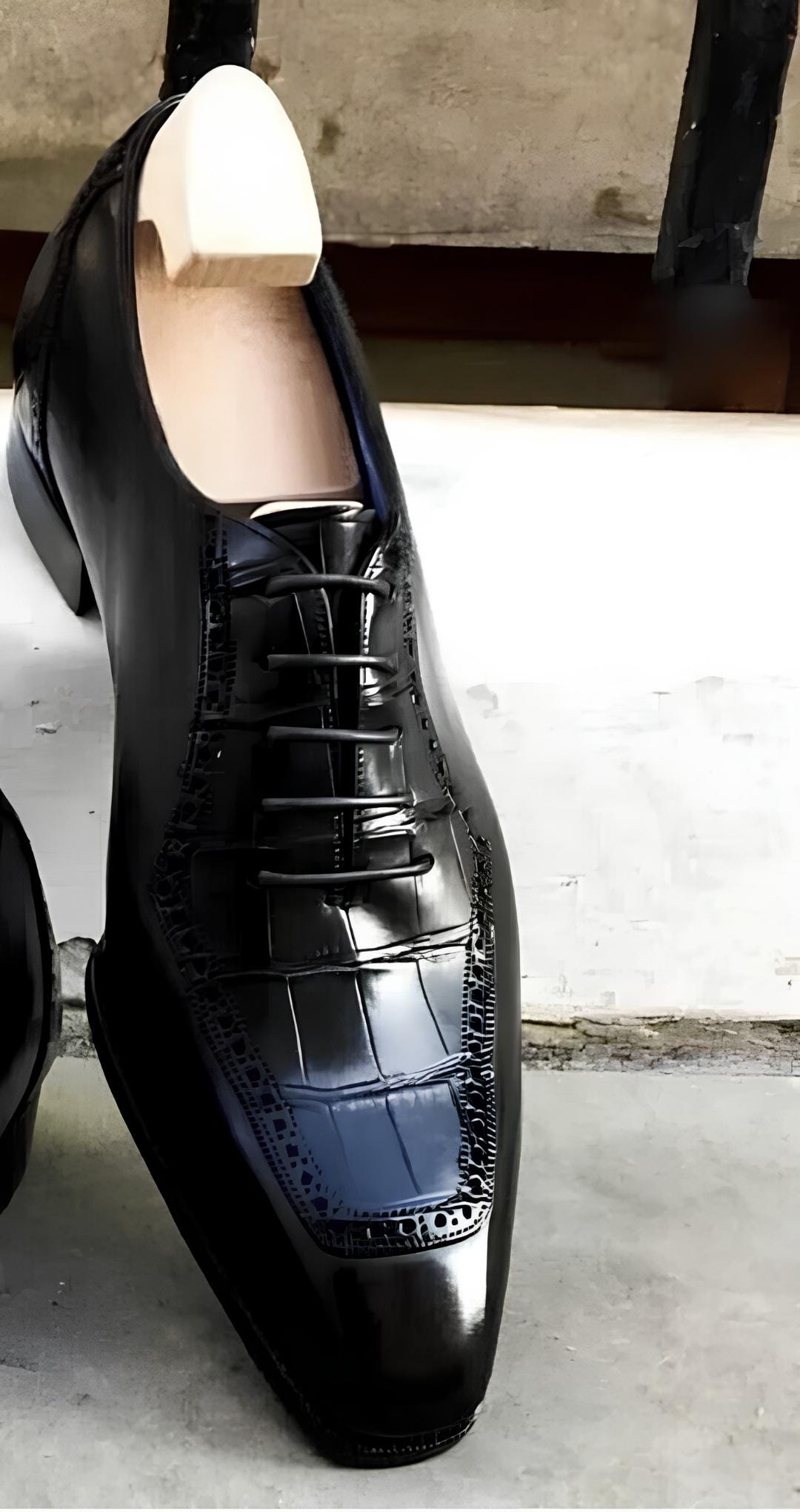 Handmade Black Oxford Shoes | Crocodile Pattern Leather Dress Shoes | Luxury Mens Formal Shoes | Italian Style Wedding Shoes