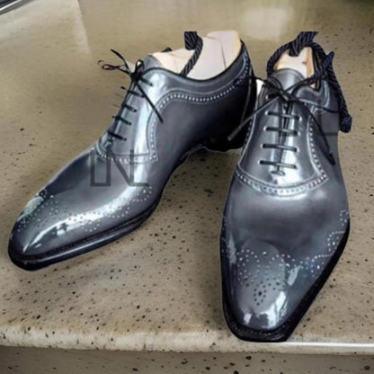 Handmade Men's Gray Oxford Brogue Leather Shoes | Luxury Formal mens Dress Shoes | wedding footwear