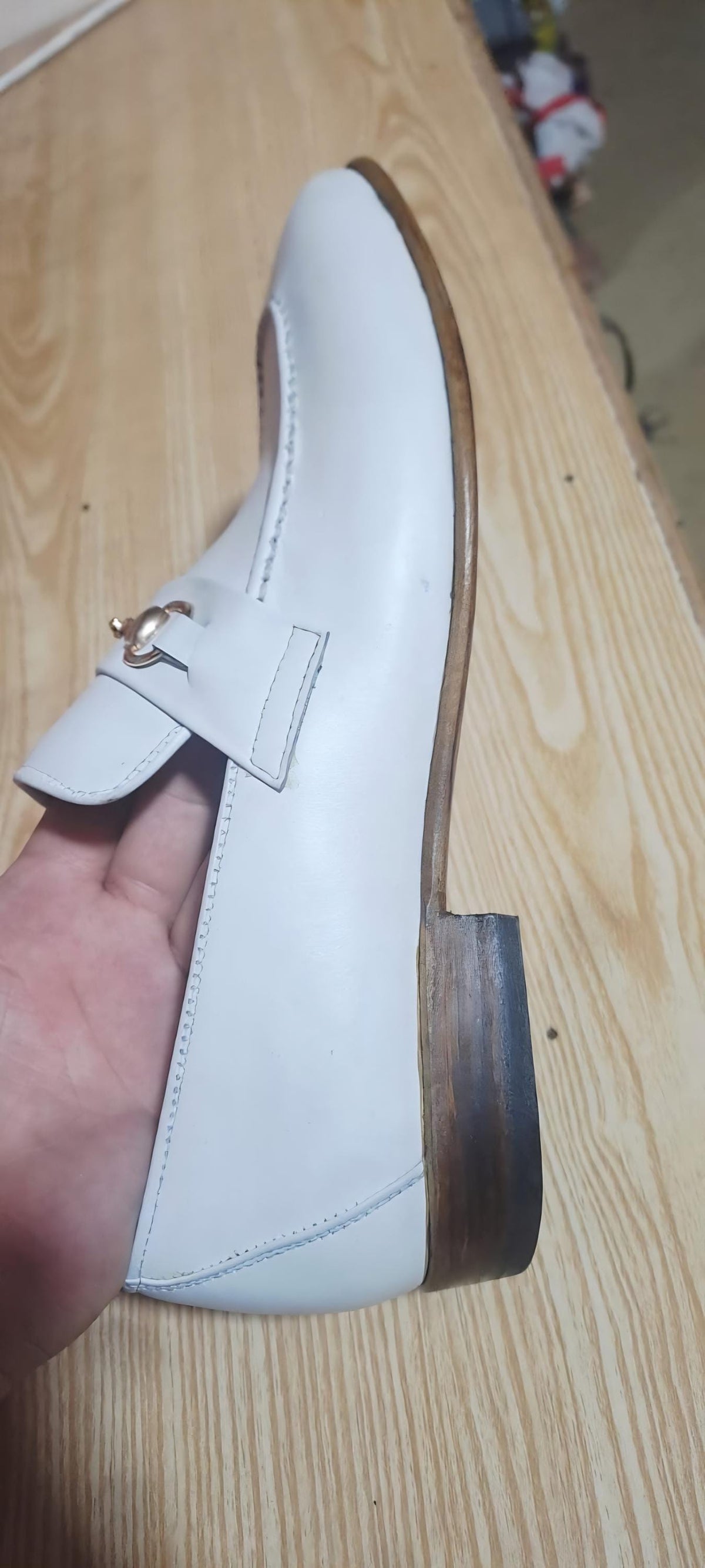 Handmade White Leather Loafers for Men, Horsebit Slip On Shoes, Luxury Dress Loafers, Wedding Shoes for Men, Formal Loafers
