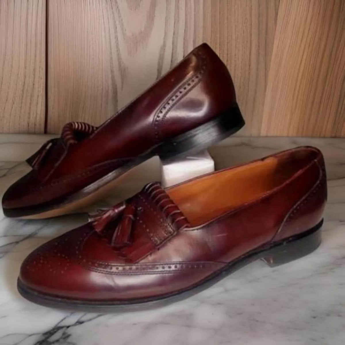 Handmade Leather Bostonian Wingtip mens Loafers – Burgundy slip on shoes