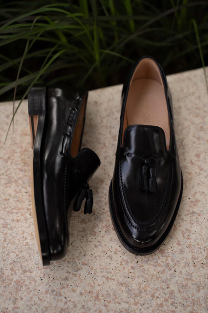 Handmade Black Tassel Loafers for Men | Luxury Leather Dress Shoes | Mens Formal Slip On Shoes | Classic Italian Style Tassel Loafers