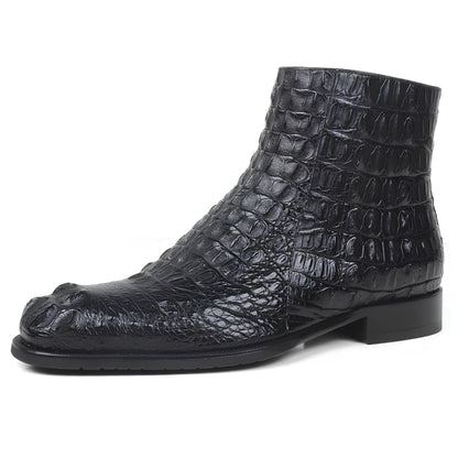 Handmade Black Alligator Embossed Side Zip Boots for Men |  Exotic Leather Ankle Boots | Custom Crocodile Pattern mens Boots