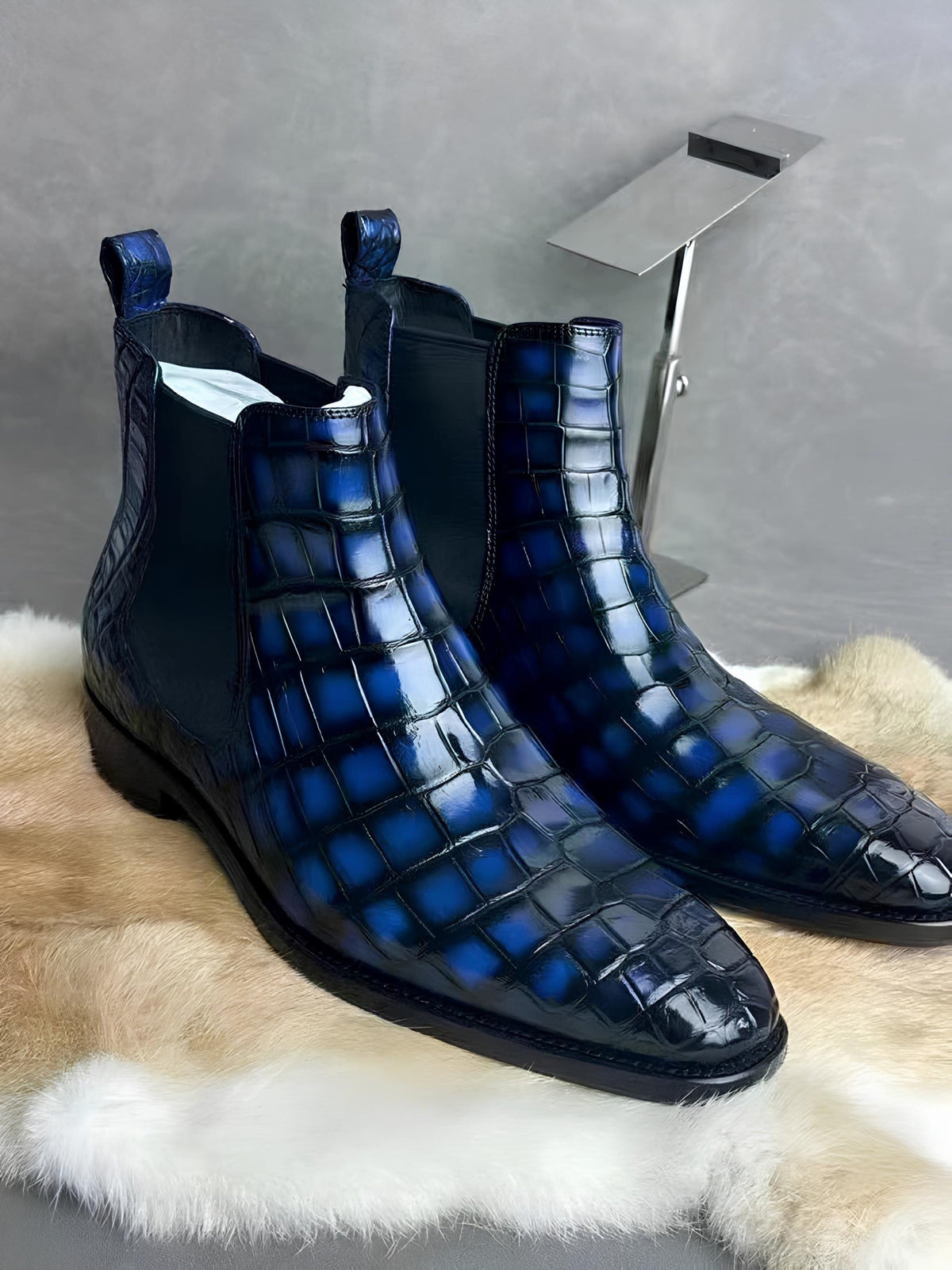 Luxury Handmade Alligator Embossed Chelsea Boots for Men | Hand Burnished Leather Boots | Custom Made Exotic Dress Boots | Slip On Boots
