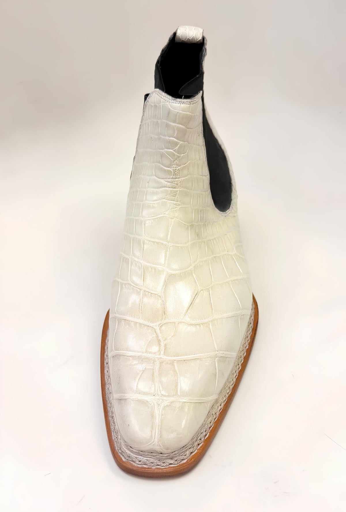 Handmade White Alligator Embossed Chelsea Boots for Men | Luxury Custom Leather Boots | Exotic Style Slip-On Ankle Boots