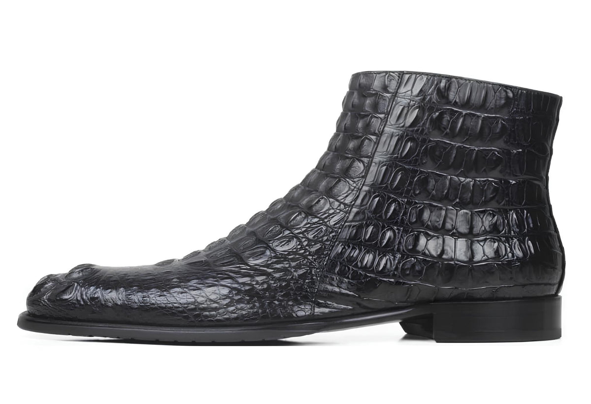 Handmade Black Alligator Embossed Side Zip Boots for Men |  Exotic Leather Ankle Boots | Custom Crocodile Pattern mens Boots