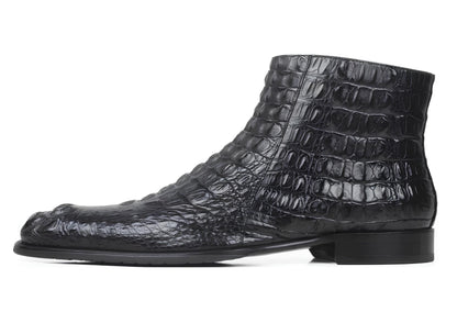 Handmade Black Alligator Embossed Side Zip Boots for Men |  Exotic Leather Ankle Boots | Custom Crocodile Pattern mens Boots