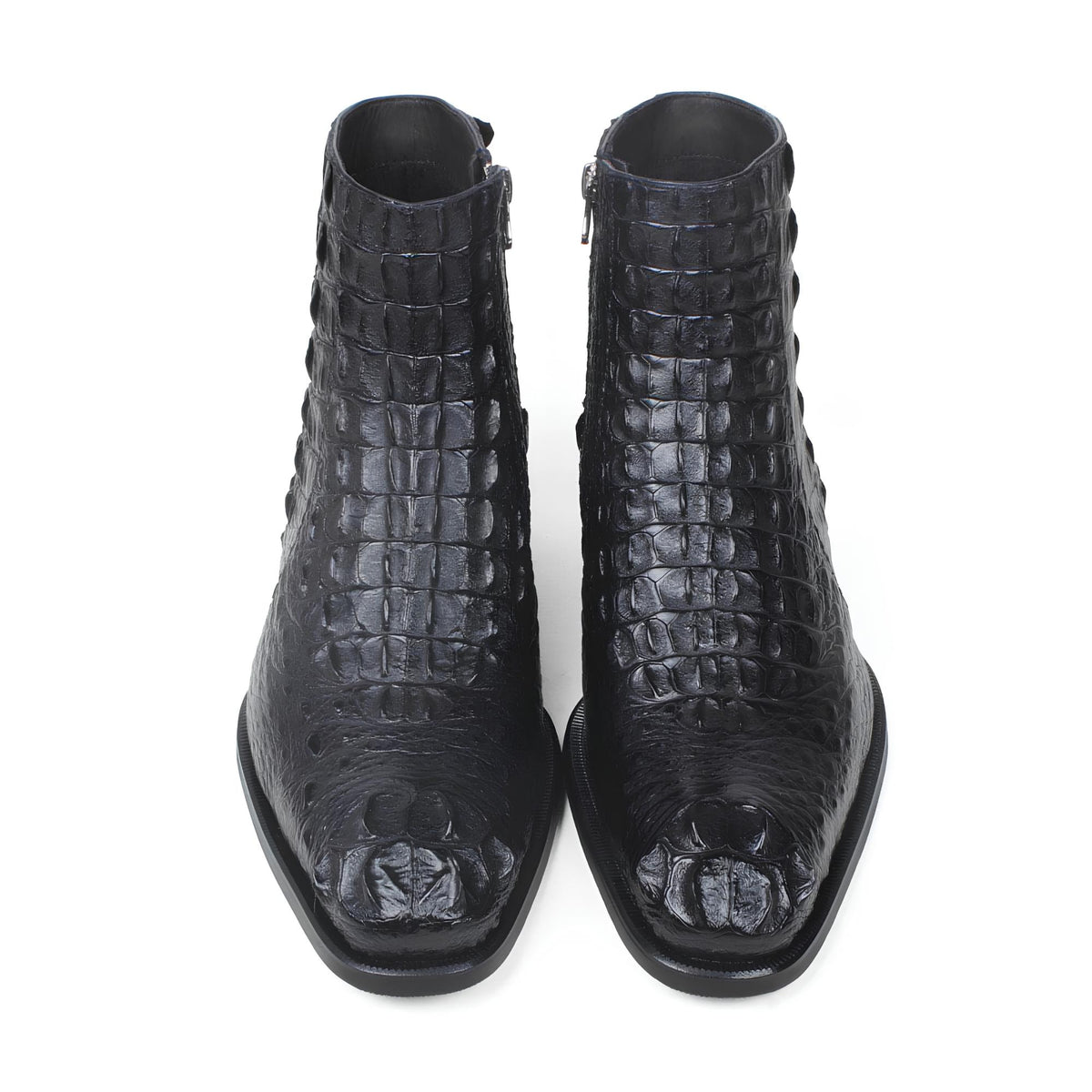 Handmade Black Alligator Embossed Side Zip Boots for Men |  Exotic Leather Ankle Boots | Custom Crocodile Pattern mens Boots