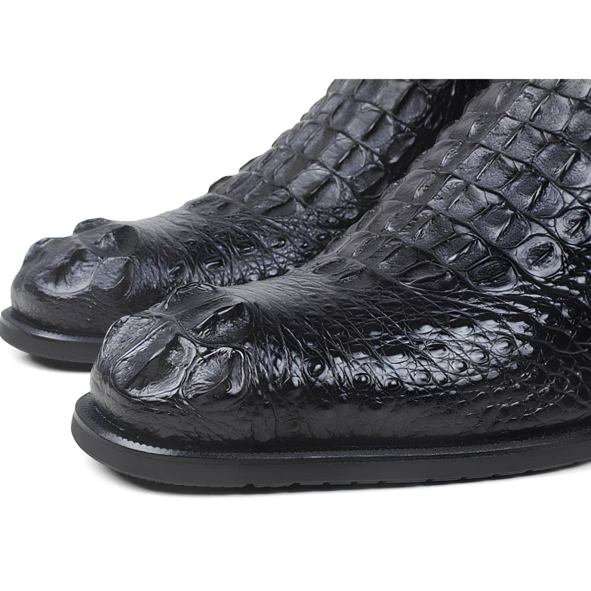 Handmade Black Alligator Embossed Side Zip Boots for Men |  Exotic Leather Ankle Boots | Custom Crocodile Pattern mens Boots