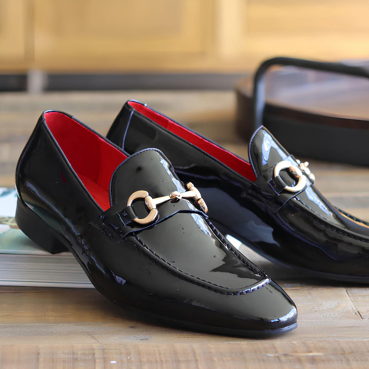 Handmade leather loafers for men | Calf leather mens loafers| penny loafers in black with golden buckle wedding shoes