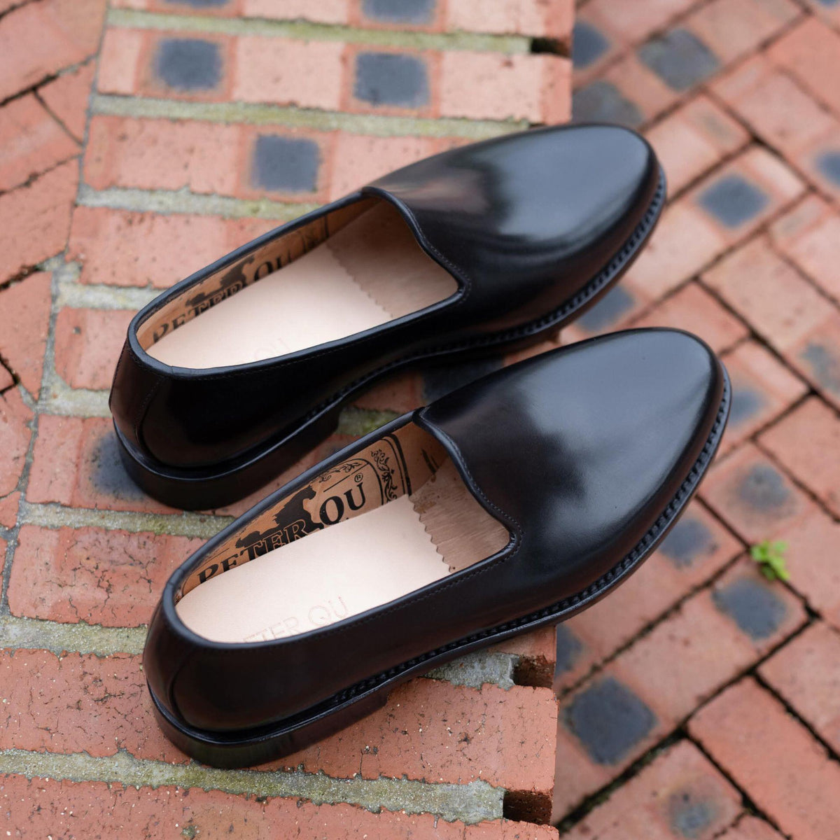 Black mens Loafers | Handmade Leather Shoes men | Plain Toe Formal Wedding leather Loafers