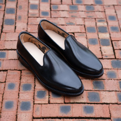 Black mens Loafers | Handmade Leather Shoes men | Plain Toe Formal Wedding leather Loafers