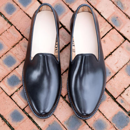 Black mens Loafers | Handmade Leather Shoes men | Plain Toe Formal Wedding leather Loafers