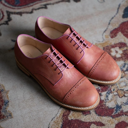 Handmade Brown Cap Toe Derby Shoes | Leather Dress Shoes | Wedding Groom Shoes | Lace Up leather shoes men