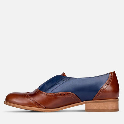 Handmade Customizable Women's Two Tone Brown & Navy Leather Oxford Shoes – womens leather Shoes