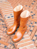 mens Engineer Boots | Handmade Leather Motorcycle Boots | Tall Biker Boots with Buckle Straps
