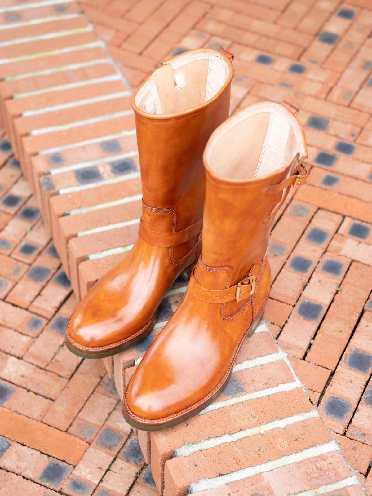 mens Engineer Boots | Handmade Leather Motorcycle Boots | Tall Biker Boots with Buckle Straps