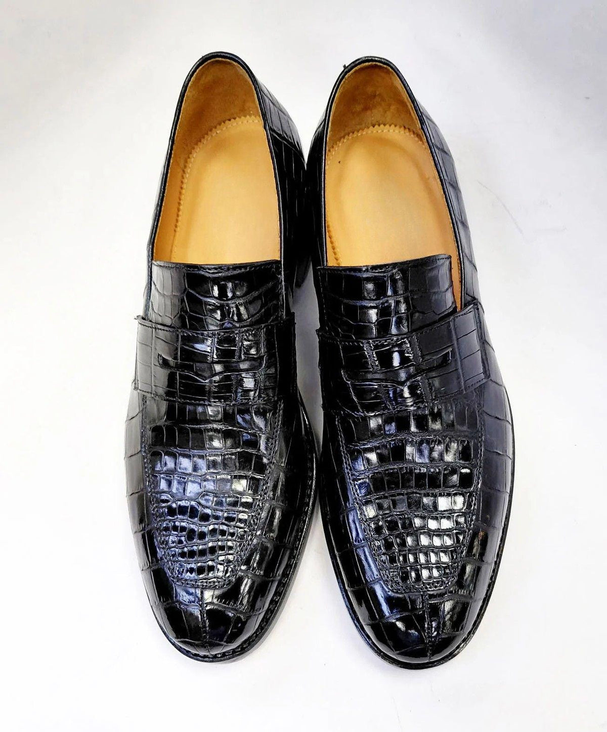 handmade  Alligator Embossed Leather Loafers  | Crocodile Pattern Leather Shoes | Slip On Penny Loafers