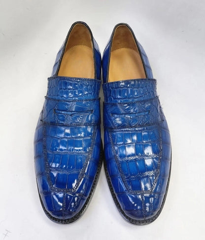 Handmade Alligator shoes Embossed Loafers for Men | Crocodile Pattern Leather mens Dress Shoes |  Slip On shoes Penny Loafers