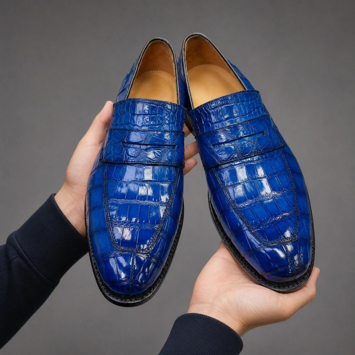 Handmade Alligator shoes Embossed Loafers for Men | Crocodile Pattern Leather mens Dress Shoes |  Slip On shoes Penny Loafers