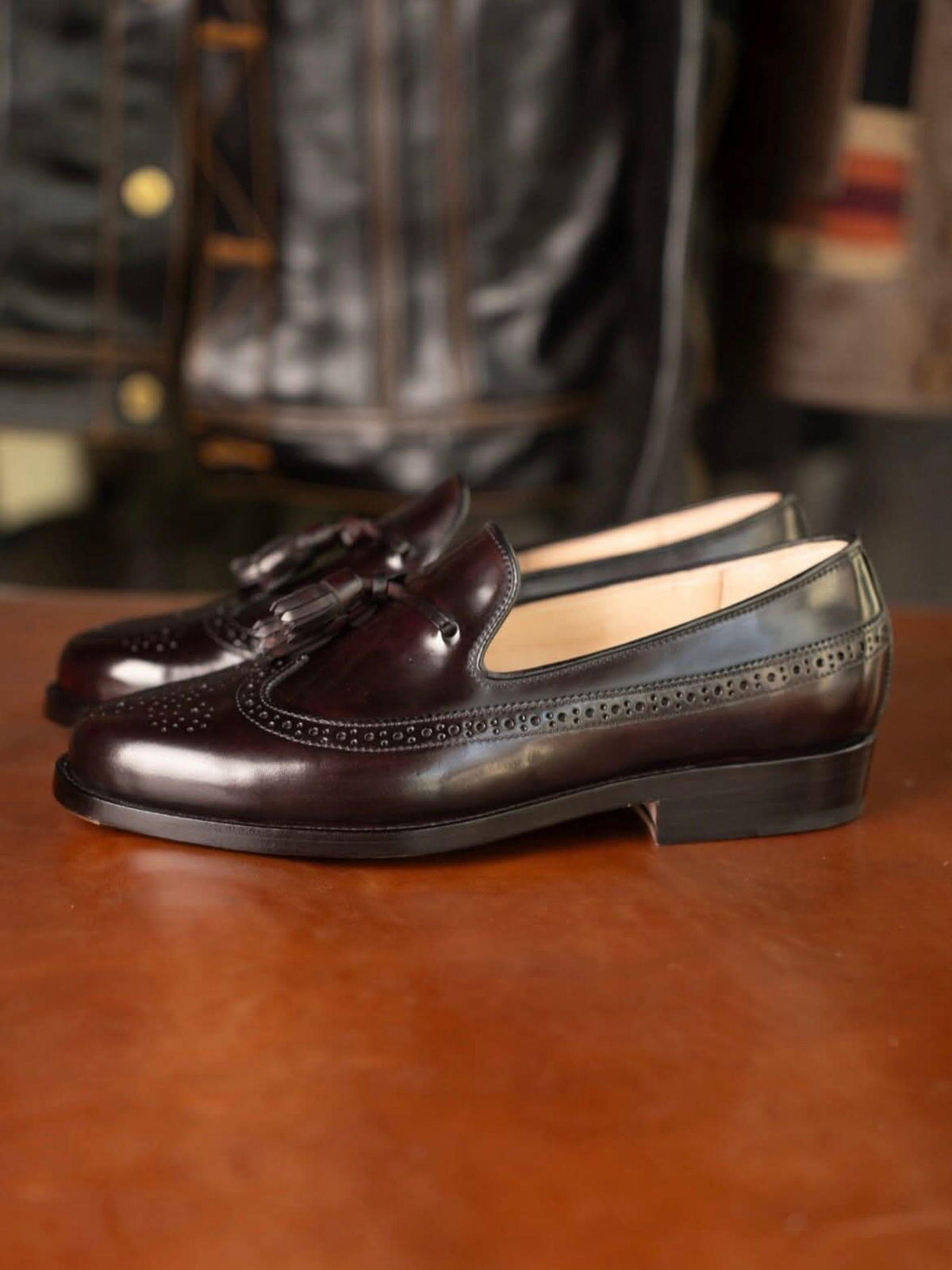 handmade tassel loafers men burgundy | slip on mens dress shoes | wedding leather loafers