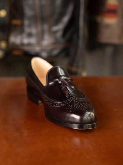 handmade tassel loafers men burgundy | slip on mens dress shoes | wedding leather loafers