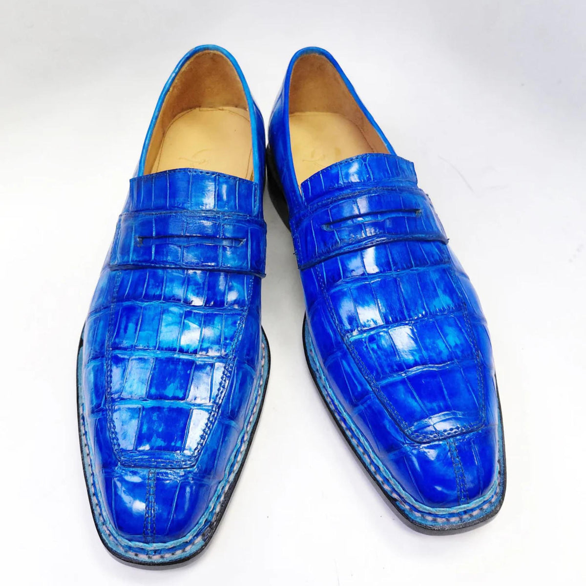 Handmade Blue Crocodile shoes Embossed Leather Loafers for Men | Slip On Penny Loafers | Exotic Style mens Dress Shoes