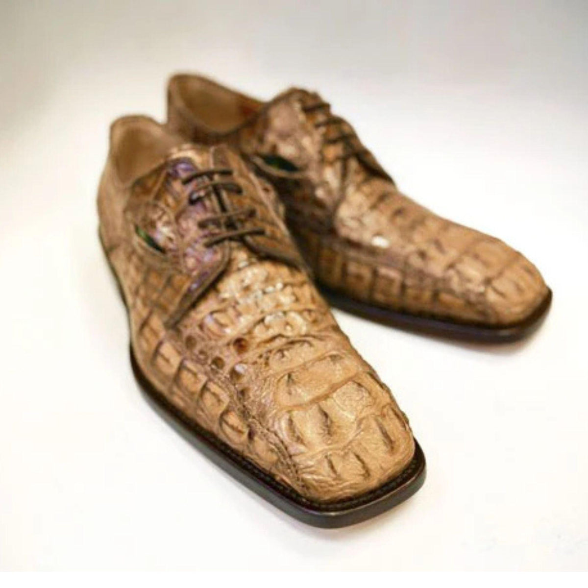 Camel Alligator Embossed mens Dress Shoes | Handmade Crocodile Pattern Lace Up Shoes | Exotic Style Derby Shoes