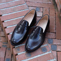 Handmade Black and Brown Penny Loafers for Men | Leather Slip On Dress Shoes | Formal Wedding Loafers