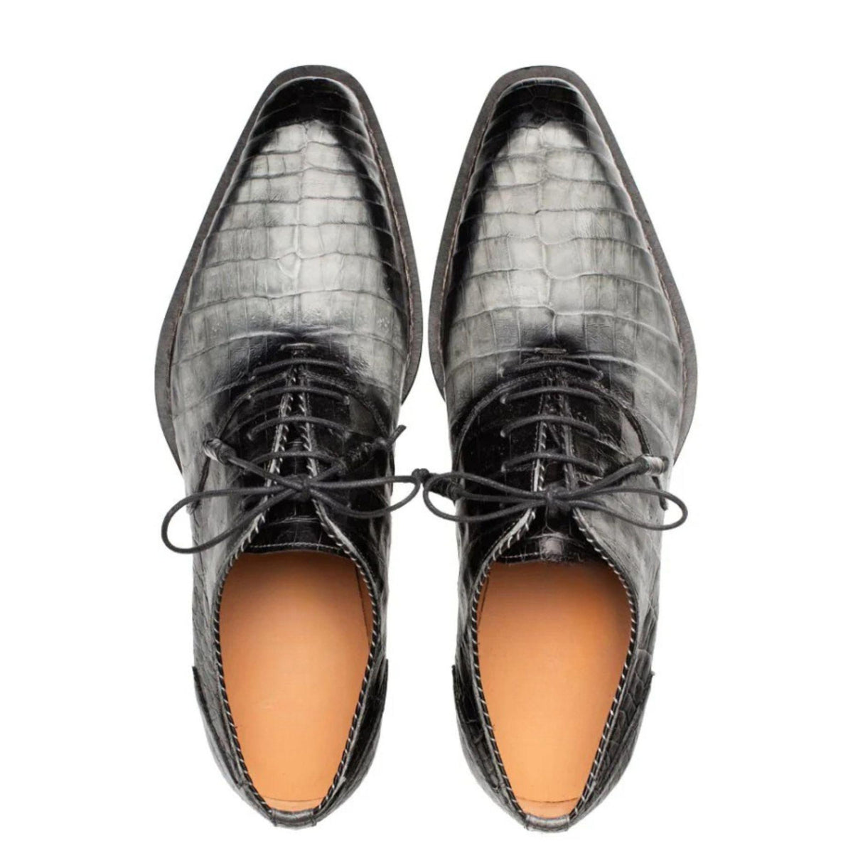 Handmade Black & Grey Croc Embossed Leather mens Oxfords Shoes  mens  Dress Shoes | Lace Up Leather Shoes