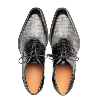 Handmade Black & Grey Croc Embossed Leather mens Oxfords Shoes  mens  Dress Shoes | Lace Up Leather Shoes