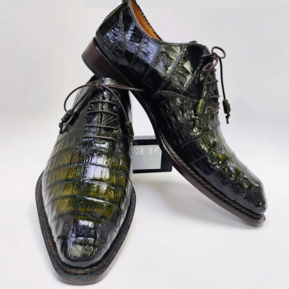 Handmade Black Crocodile Embossed Leather mens Oxfords shoes   | Custom Lace Up mens Dress Shoes | Formal Wedding Shoes