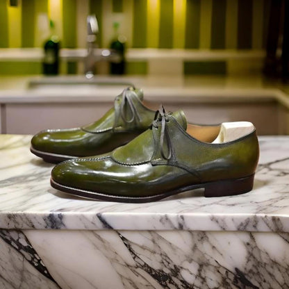 Handmade Green Leather Dress Shoes – Premium Mens Formal Derby Shoes