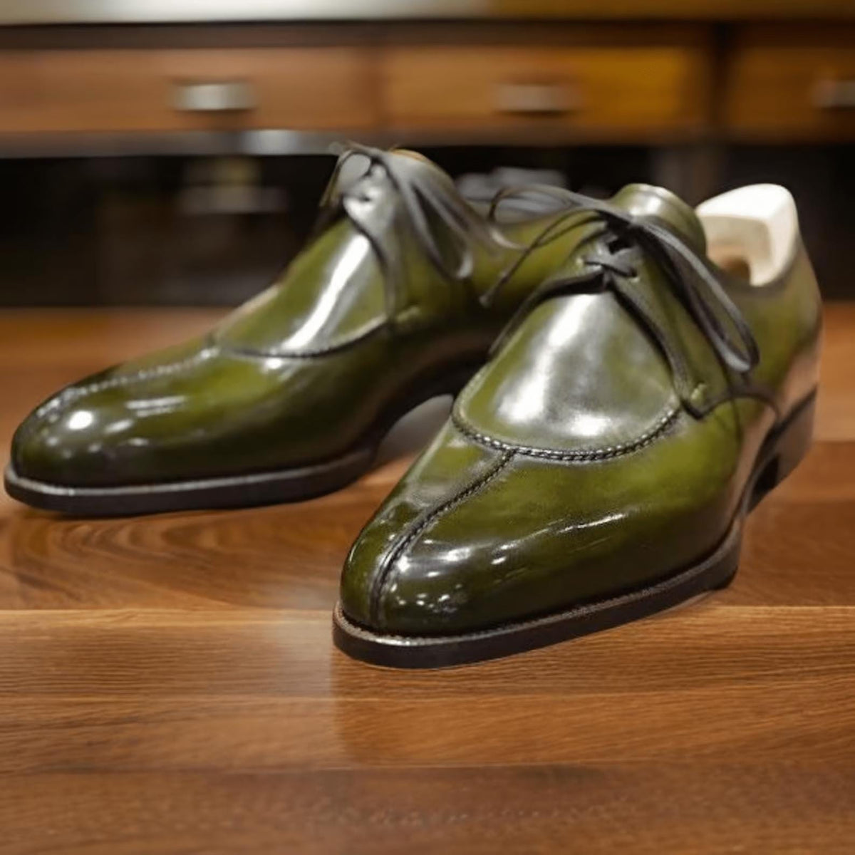 Handmade Green Leather Dress Shoes – Premium Mens Formal Derby Shoes