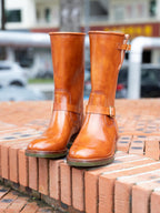 mens Engineer Boots | Handmade Leather Motorcycle Boots | Tall Biker Boots with Buckle Straps