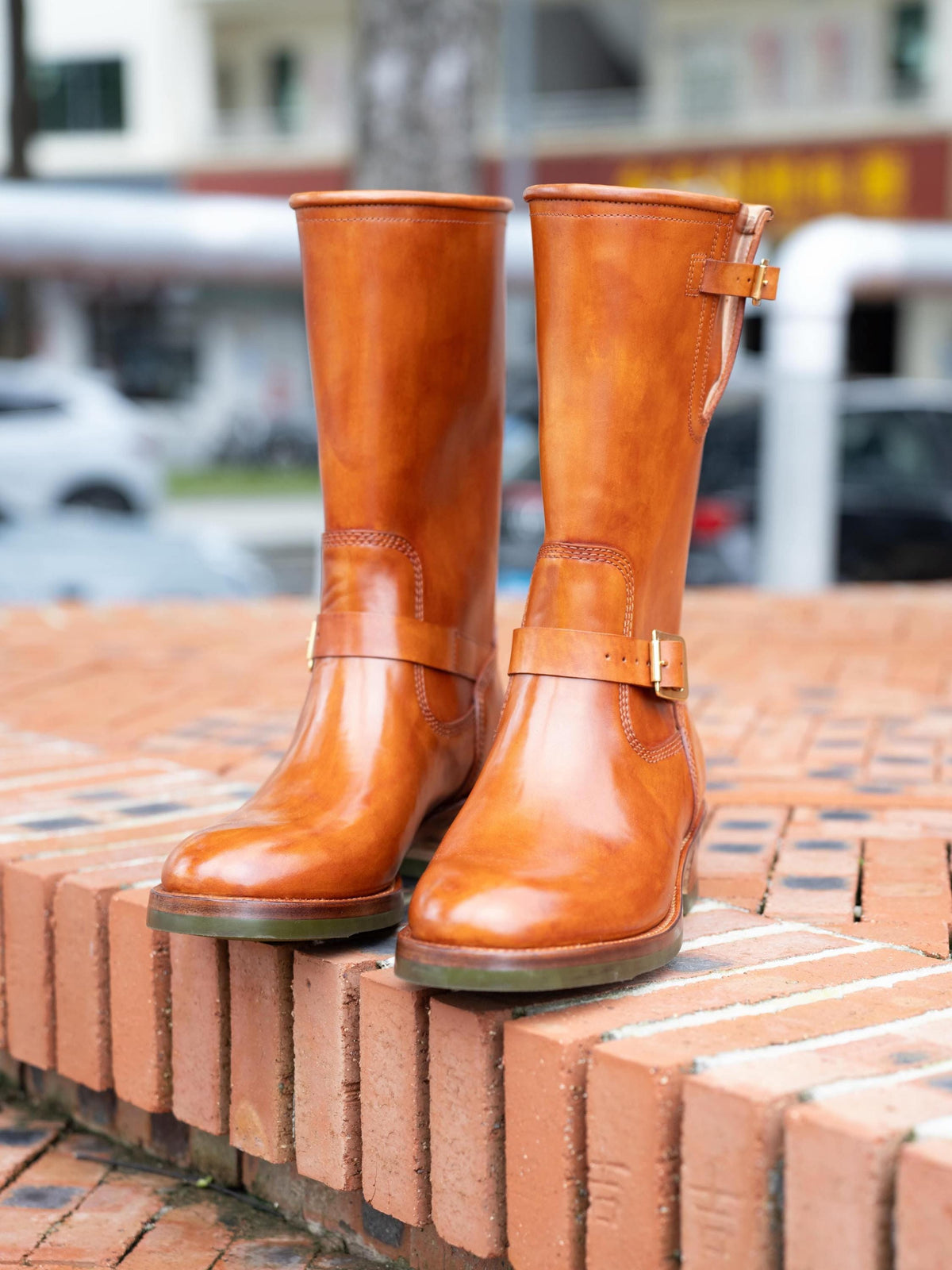 mens Engineer Boots | Handmade Leather Motorcycle Boots | Tall Biker Boots with Buckle Straps