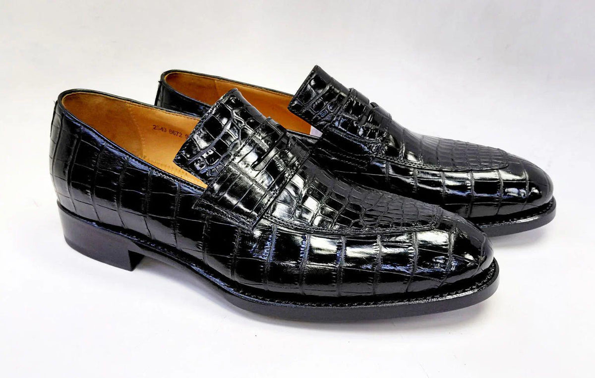 handmade  Alligator Embossed Leather Loafers  | Crocodile Pattern Leather Shoes | Slip On Penny Loafers