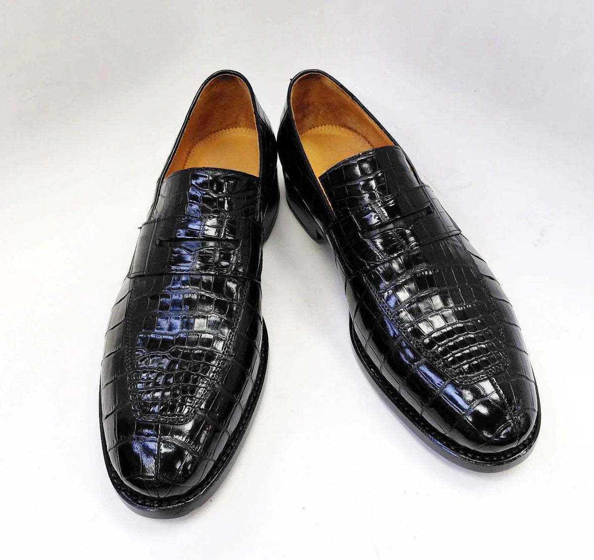 handmade  Alligator Embossed Leather Loafers  | Crocodile Pattern Leather Shoes | Slip On Penny Loafers