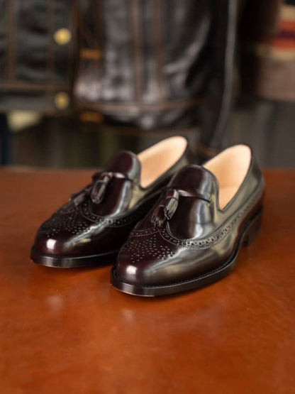 handmade tassel loafers men burgundy | slip on mens dress shoes | wedding leather loafers