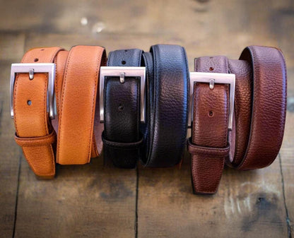 Handmade Leather Belts for Men | 3X Genuine Leather Dress Belt | Black Brown Tan Belt with Silver Buckle